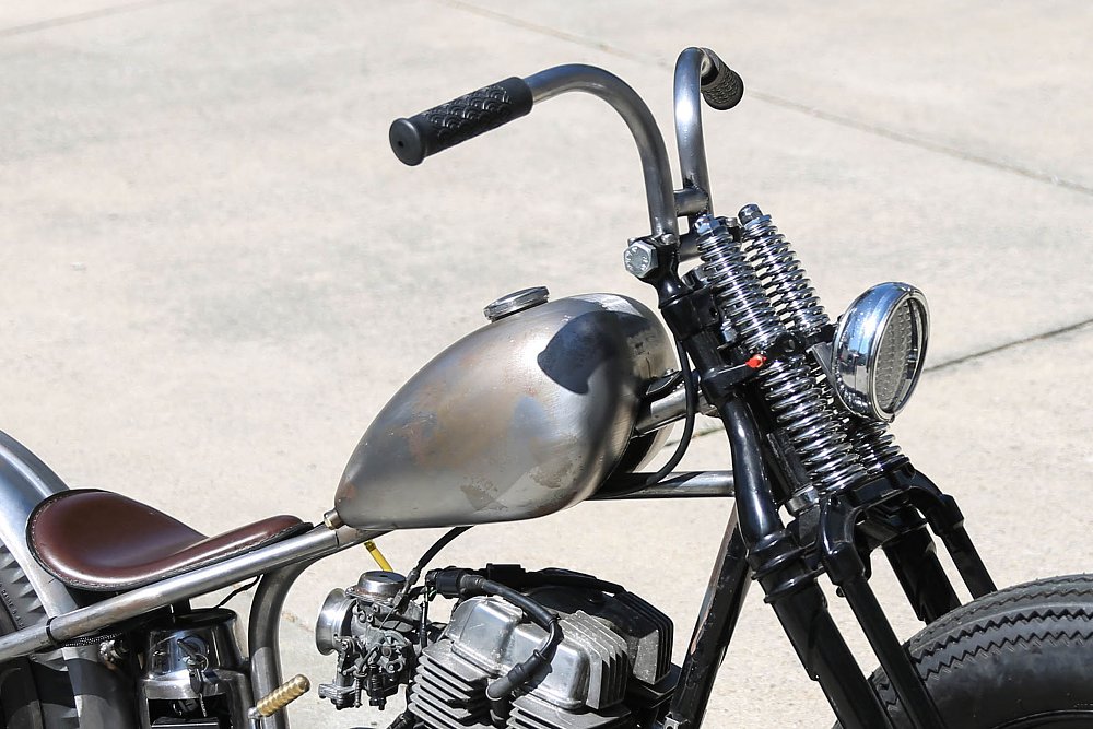 close view of the front springer style suspension