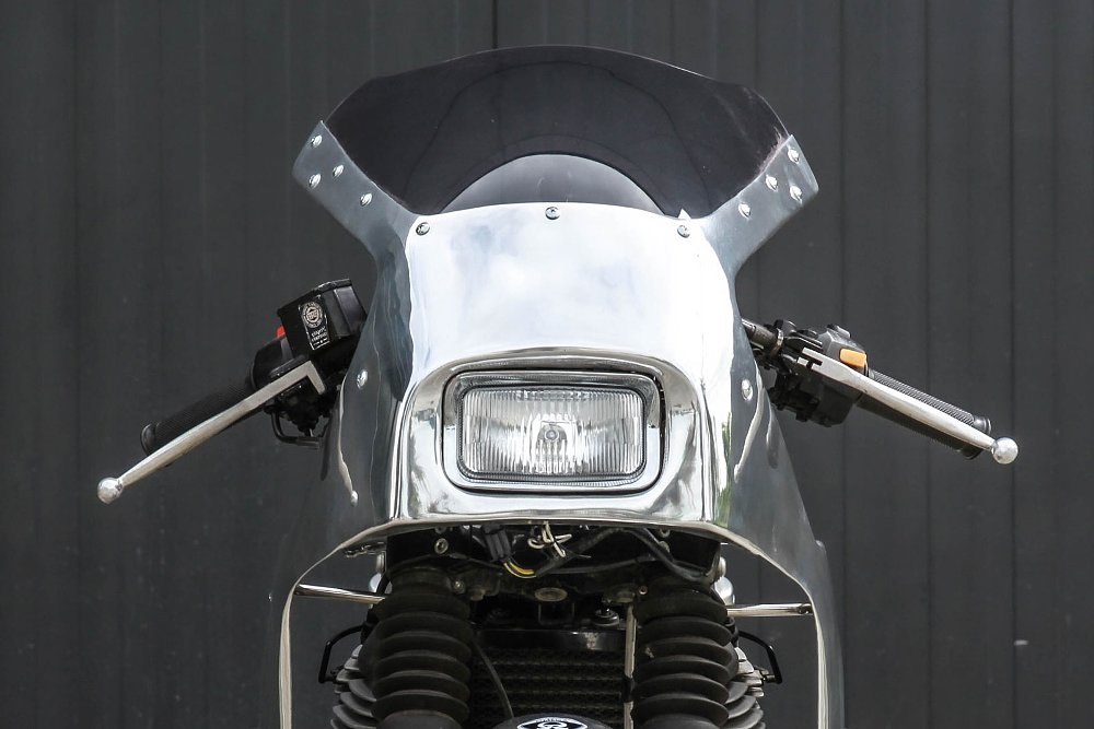 front view of the chrome fairing with rectangular headlight
