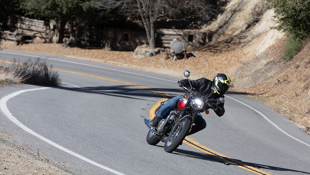 Dustin rides the T120 through an S-curve.