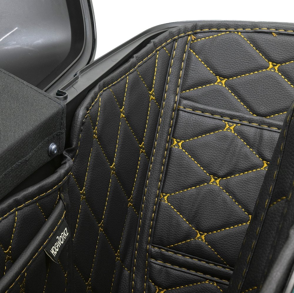 black saddlebag liners with contrasting stitching